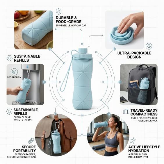 Kids Folding Silicone School Water Bottle 💧🎒